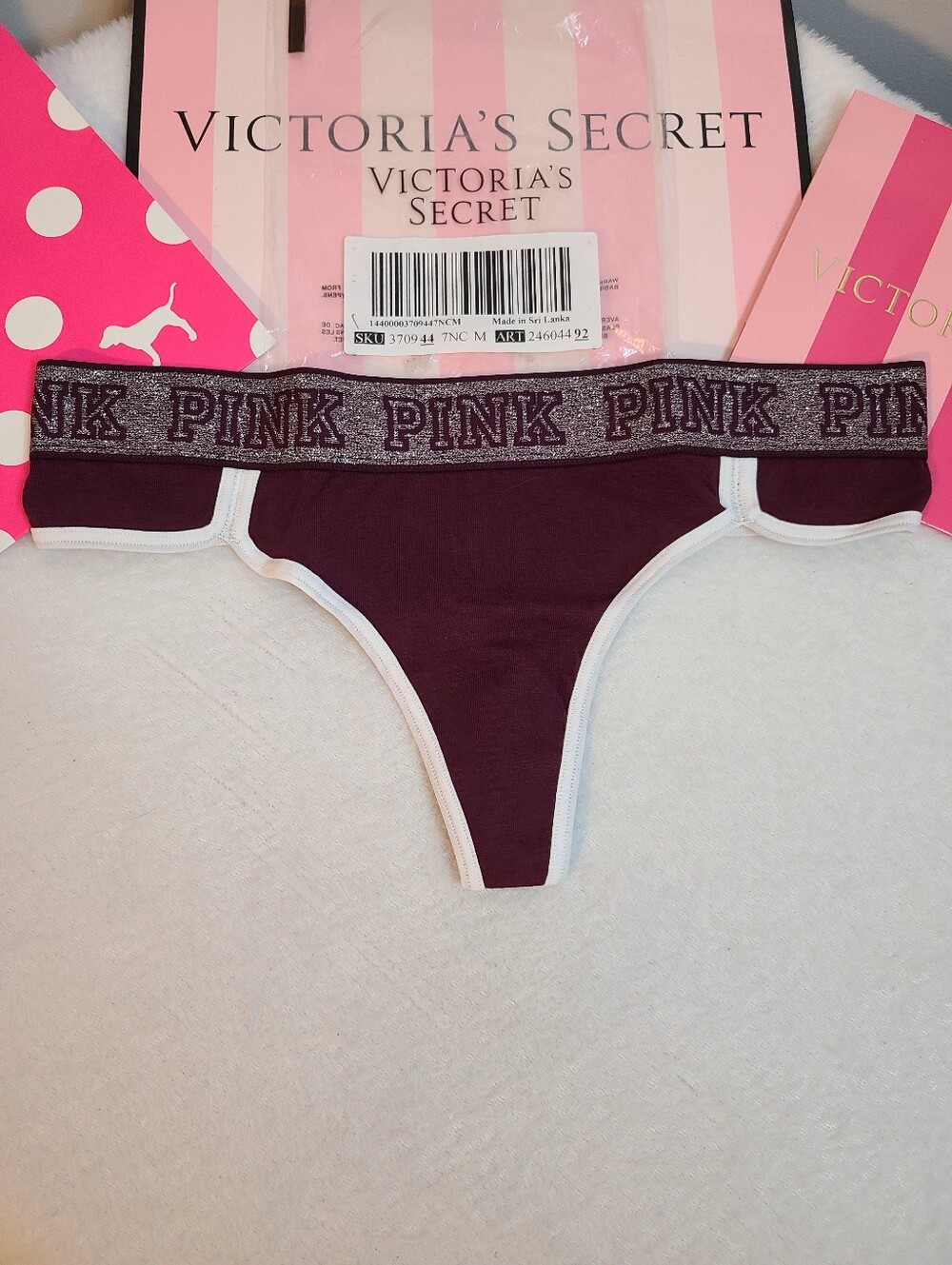 Retired VS PINK Sparkle Logo Band Cotton Extra Low Rise Boy Thong Size M